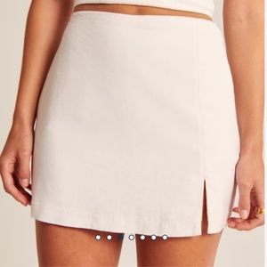 Abercrombie & Fitch White Linen-Blend Slit Mini Skort